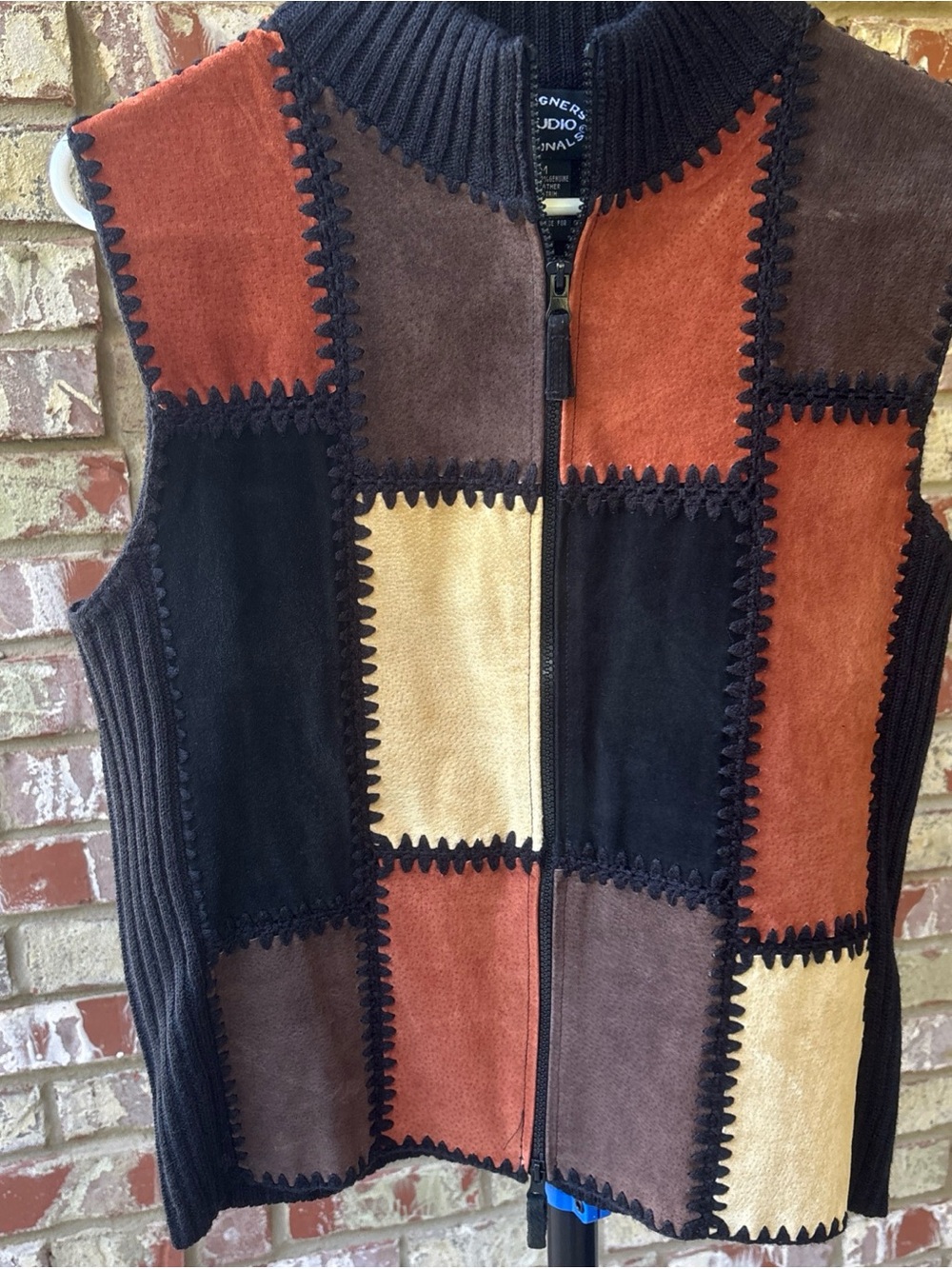 VTG Designers Studio Originals Patchwork Suede Leather Vest Like New
